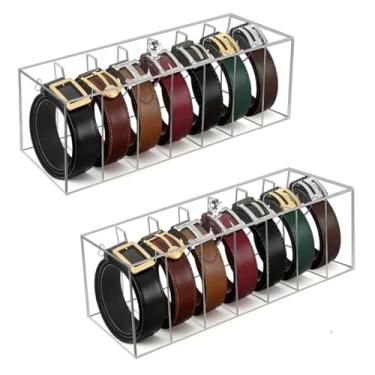 Imagem de IBEQUEM 2 peças de suporte organizador de cinto de acrílico, 7 compartimentos à prova de poeira para armário/gaveta, organizador transparente que economiza espaço para homens/mulheres, comporta cintos