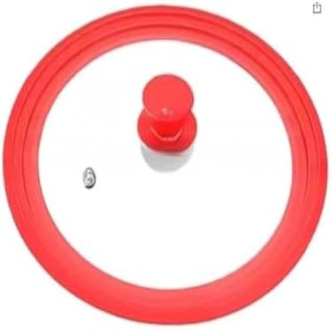 Imagem de Tampa circular para panela, vedacao, vidro vermelho e silicone, resistente, eficiente, flexivel, 28cm