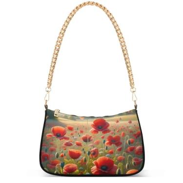 Imagem de Ovos de Páscoa coelho prado bolsas fofas mulheres Hobo festa bolsa feminina pequena bolsa de ombro fofa desenho animado pequena, Flores de papoula floral