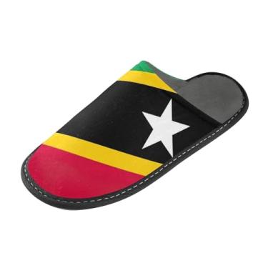 Imagem de Pantufas femininas felpudas com bandeira de São Cristóvão Nevis para uso interno, sapatos fofos de inverno, espuma viscoelástica antiderrapante, tamanho 4-5, Bandeira de São Cristóvão Nevis, 4-5 Wide