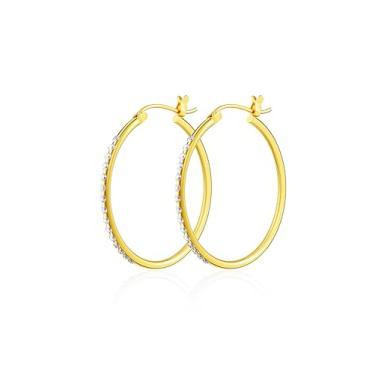 Imagem de Brincos de argola de zircônia cúbica banhados a ouro 18K, design redondo clássico, joias modernas para mulheres, 30mm, Aço inoxidável, Sem pedra preciosa