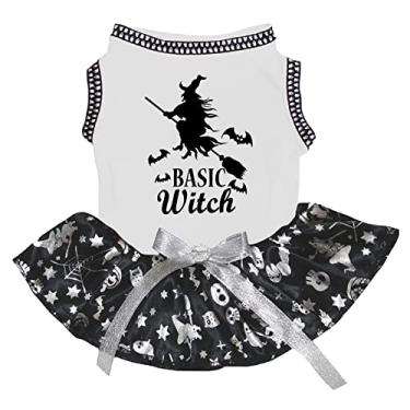 Imagem de Petitebella Vestido básico para cachorro de bruxa (branco/prata Halloween, 2GG)