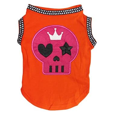 Imagem de Petitebella Camiseta de cachorro com cara de caveira rosa choque (laranja/bainha fantasma, PP)