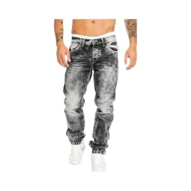 Imagem de Calças Jeans Masculinas Slim Fit Com Cintura Elástica, Lavagem Vintage