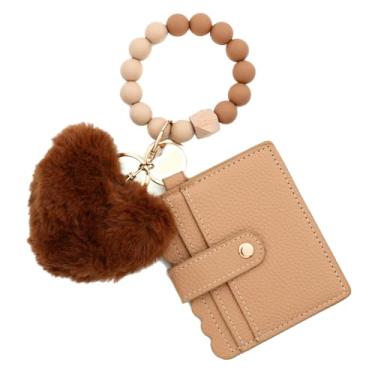 Imagem de IASINN Carteira feminina com chaveiro fofo, carteira feminina com bolso para moedas e porta-cartão de crédito pequena, Caqui, ONE SIZE