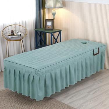Imagem de Lençol de mesa de massagem, simples, cor sólida, acolchoado, massagem, confortável, respirável, spa, massagem, salão de beleza, salão, salão, pele, fumigação, roupa de cama de spa ajustada, verde - 2|