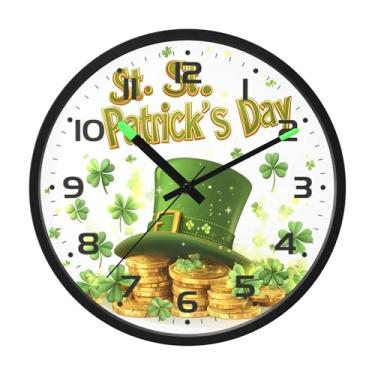 Imagem de SEHANY Relógio de parede Green Clover, silencioso, sem tique-taque, relógio redondo operado por bateria, controle de som, luz noturna, relógios de parede para sala de estar, cozinha, quarto