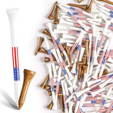 Imagem de Amy Sport Golf Tees Western Birch Wood Pacote com 100, 80 camisetas de 6 cm ou 8 1/4 polegadas com 20 camisetas curtas de 3,8 cm, 5X mais duráveis 5X mais fortes e menos fricção (bandeira dos EUA, 8,5