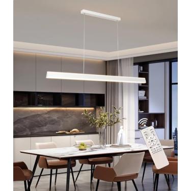 Imagem de Luminária de teto LED para mesa de jantar com controle remoto, design linear, simples e elegante, branca, 120 cm (Branca, 120 cm)
