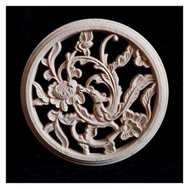 Imagem de 3. 0 CM Grandes apliques de onlay de madeira para casa de mobiliário de casa, decalque esculpido artesanal porta de mobília sem pintura Applique onlay armário decoração(B,3PCS)