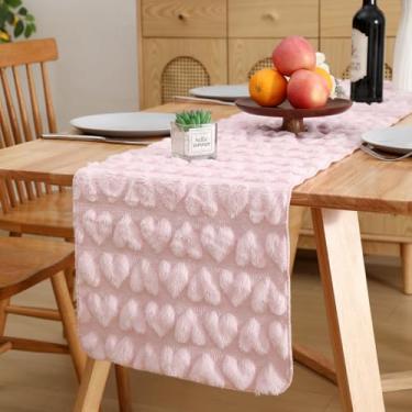 Imagem de Caminho de mesa rosa macio jacquard coração dia dos namorados, decoração de mesa de jantar de cozinha sazonal para decoração de festa em casa 33 x 182 centímetros