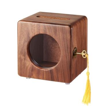 Imagem de Cofrinho de madeira vintage com cadeado, caixa de moedas rústica para meninos e meninas, armazenamento de mesa criativo