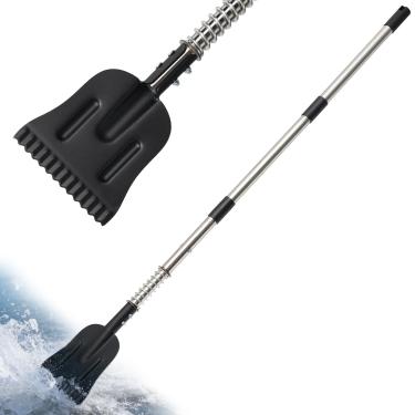 Imagem de Raspador de gelo para garagem, cortador de gelo com mola para calçada, ferramenta de quebra-gelo resistente com cabo longo de 132 cm, lâmina serrilhada para cortar gelo, remoção de neve, limpeza de