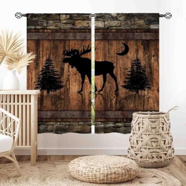 Imagem de Cortinas de cabine, fazenda rústica, retrô, prancha de madeira, alce, cervo, pinheiro, silhueta country, loja, blackout para janela, tratamentos para quarto, sala de estar, cozinha, banheiro, 2