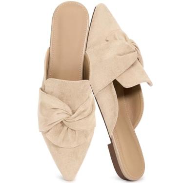 Imagem de Aomigoct Dress Flat Mules femininos: bico fino elegante e camurça com laço para escritório e reuniões - leve sem cadarço para confiança no uso diário - Idades 28-50, Damasco, 40