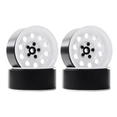 Imagem de MYHWDRNU Peças de carro RC compatíveis com Axial para SCX10 RR10 90053 AX10 para Wraith 90056 90045 90048 1/10 RC Crawler 4 peças de metal 2,2 polegadas aro de roda (branco)