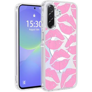 Imagem de Jkvare Capa para Samsung Galaxy A36 compatível com MagSafe, capa protetora magnética sem fio com padrão estético cristalino para mulheres e meninas - lábios rosa
