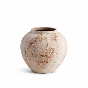 Imagem de Vaso de cerâmica Wabi-Sabi feito à mão, rústico, texturizado orgânico, decoração de casa, vaso Zen Bud para flores secas e grama dos pampas, estética terrosa neutra (respingo âmbar - esfera orgânica)