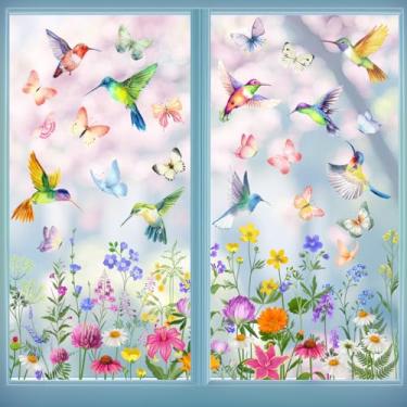 Imagem de Adesivos aderentes de janela de primavera, 49 peças de decalques de janela de beija-flor de borboleta para vidro para evitar batidas de pássaros em janelas, decorações de casa de primavera