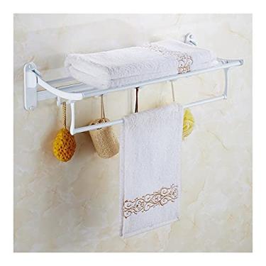 Imagem de LUCEAE Toalheiro para toalheiro de alumínio, suporte de toalha de banheiro dobrável, preto/branco, suporte de parede, suporte de toalha de banho de 50 a 60 cm com ganchos, suporte de armazenamento de