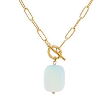 Imagem de TaYolnFaSo Colar com pingente de pedra preciosa natural, clipe de papel, banhado a ouro 18 quilates, pedras curativas, opalita, lápis-lazúli, obsidiana, presente de dia dos namorados para mulheres