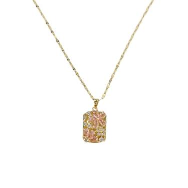 Imagem de Colar com pingente geométrico de flores de strass delicado para mulheres, pingente floral de cristal, moderno, clavícula, corrente ajustável, gargantilha retangular, joias modernas, requintadas