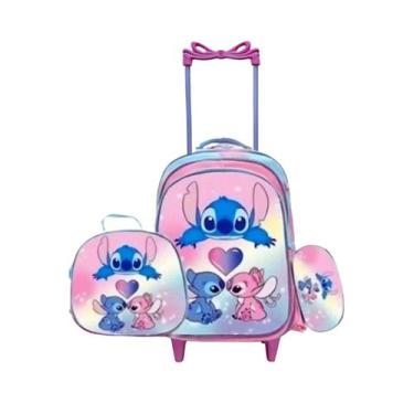 Imagem de Kit Mochila Stitch 3D Escolar Feminina e Masculina com Lancheira Térmi