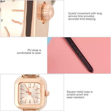 Imagem de ZJchao Relógio de Pulso Feminino Elegante de Quartzo Elegante Analógico Com Pulseira de PU Caixa de Metal Quadrada Relógio de Pulso para Mulheres Meninas Uso Diário Casual Festa de (Preto)