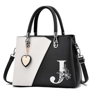 Imagem de I IHAYNER Bolsa feminina de couro sintético e alça superior, bolsa tiracolo com inicial inicial, J