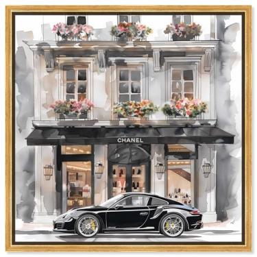 Imagem de Art Remedy Ilustração de moda em tela de vitrine de carro extravagante, moldura dourada, 76 cm x 76 cm