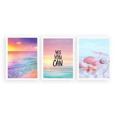 Imagem de Kit 3 Quadros Frase Praia Motivacional 33X24Cm