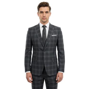 Imagem de Terno Slim Masculino Xadrez Preto com Lapela Peak T&C - Elegância e Co