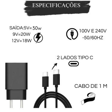 Imagem de Carregador USB-C Celular Turbo Charge Rápido Compacto Preto