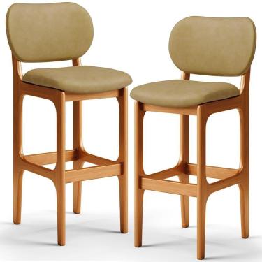 Imagem de Kit 02 Banquetas Alta Para Cozinha Madeira Fixa Betta L02 Imbuia Couríssimo Casco Fendi - Lyam Decor