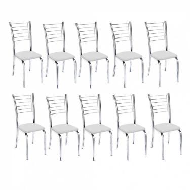Imagem de Kit 10 Cadeiras Iara Cromada Para Cozinha Branco