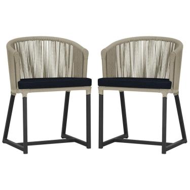 Imagem de 2 Cadeiras De Jantar Noronha Preta Corda Náutica E12 Trama Rami