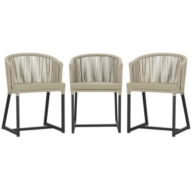 Imagem de 3 Cadeiras De Jantar Noronha Preta Corda Náutica E7 Trama Rami