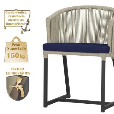 Imagem de 2 Cadeiras De Jantar Noronha Preta Corda Náutica E10 Trama Rami