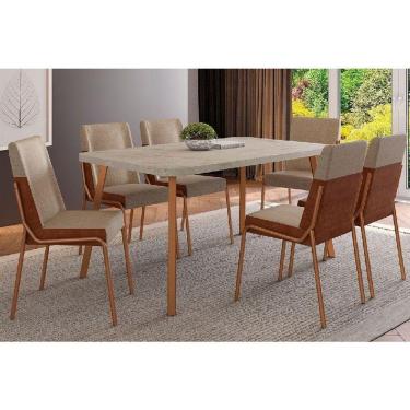 Imagem de Sala De Jantar Completa Stellar 1597 Aço C- Tampo Madeirado 160x90cm E 6 Cadeiras Hug Rose-petra - Rose-areia - Caramelo - Carraro