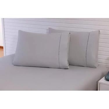 Imagem de Jogo Lençol 3 Peças Cama Viúva Percal 200 Fios Cinza - Miguel Enxovais