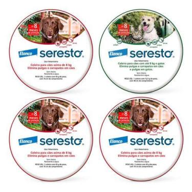 Imagem de Kit Seresto Coleira Cães Acima de 8kg 3Un + 1Un Seresto até 8kg - Elan