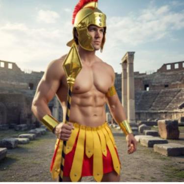 Imagem de Fantasia Gladiador Soldado Romano Teatro Carnaval Amarelo E Vermelho A