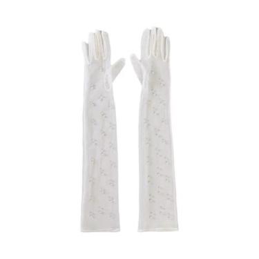 Imagem de Luvas De Noiva Elegantes Longas Até O Cotovelo Com Pérolas E Tule Para