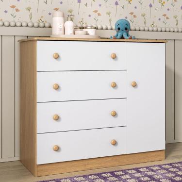 Imagem de Cômoda Infantil 95cm 1 Porta e 4 Gavetas Encanto Multimóveis MP4449