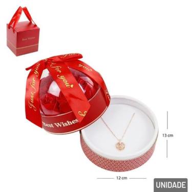 Imagem de Caixa De Presente 13 Cm Porta Joia C Colar E Rosa Cx Redonda - Nipo Ce