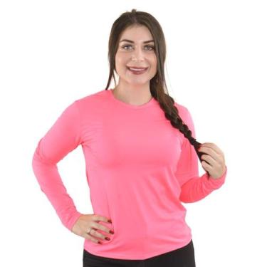 Imagem de Camiseta Feminina Manga Longa UV Selene, M, Rosa neon