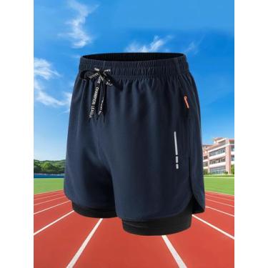 Imagem de Shorts De Fitness Masculinos 2 Em 1 De Secagem Rápida Para Corrida E T