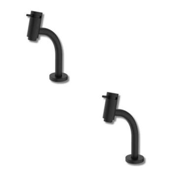 Imagem de Kit 2 Torneira para Lavatório com Bica Baixa Basic Celite Preto/Matte