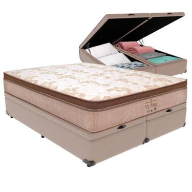 Imagem de Cama Box Baú Bege e Colchão Victory Molas Ensacadas Queen V-Store 158x
