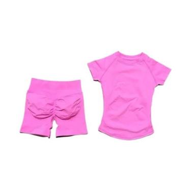 Imagem de Conjunto De Yoga Sem Costura Para Mulheres 2 Peças Camiseta De Manga C